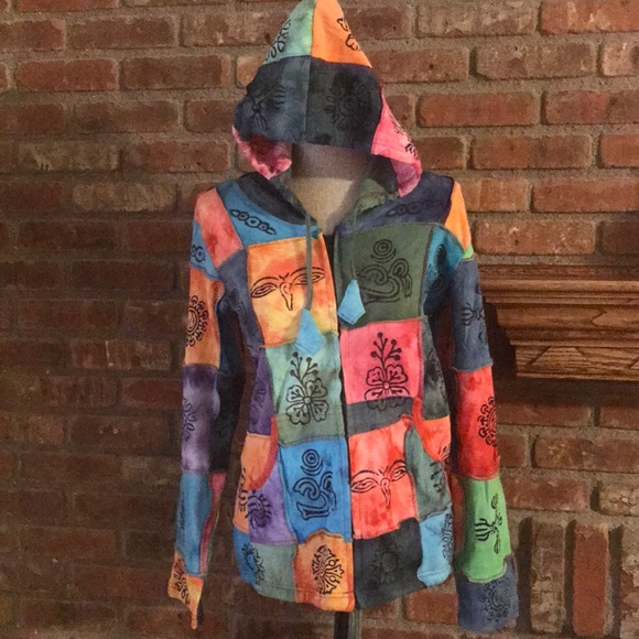 Patchwork Rainbow Pride Hoodie BOHO Hippy Gypsy - Picture 2 of 4